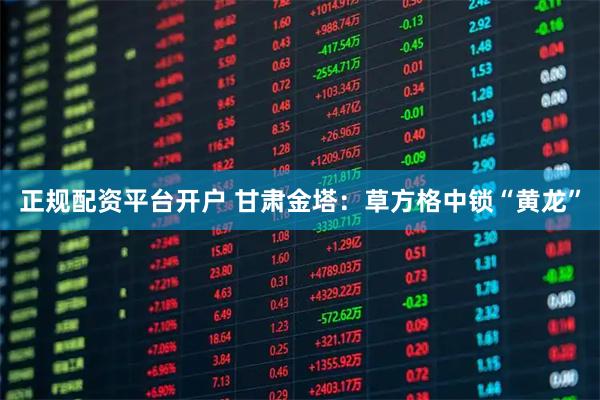 正规配资平台开户 甘肃金塔：草方格中锁“黄龙”